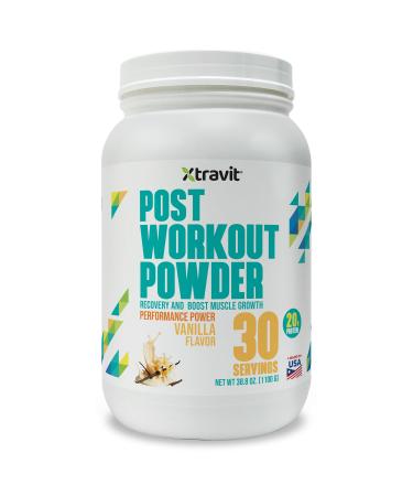 Xtravit Post Workout Powder - Natural Vanilla Nutrition Supplement with 20g Protein Essential Amino Acids Creatine & GI Support for Men & Women - No Added Sugar or Fillers 38.8 oz. 30 Servings