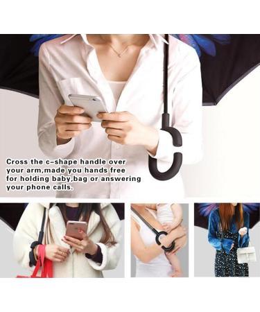 Llanxiry Inverted Reverse Umbrella with C-Shaped Handle - Anti-UV Waterproof Rain Umbrella | Green Leaf Design for Women and Men - Buy Online on GoSupps.com