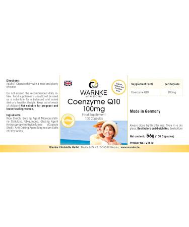 Coenzyme Q10 100mg - High Dose Ubiquinone Capsules - 100 Vegan Capsules | Warnke Vitalstoffe - German Pharmacy Quality - Buy Online on GoSupps.com