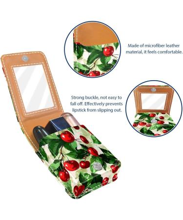 Buy Leather Lipstick Case Organizer with Mirror - Mini Lip Gloss Holder Bag - Fruit Watercolor Cherry Design - Buy Online on GoSupps.com