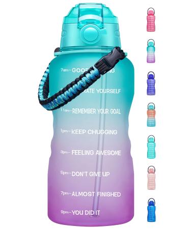 Fidus Large Half Gallon/64OZ Motivational Water Bottle with Paracord Handle & Removable Straw - BPA Free Leakproof Water Jug with Time Marker to Ensure You Drink Enough Water Daily A1-Cyan/Purple Gradient