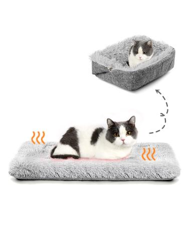 HDLKRR Cat Bed Small Dog Bed, Self Warming Cat Beds Self Heating Cat Dog Mat, Extra Warm Thermal Pet Pad for Indoor Outdoor Pets, Calming Dog Crate Bed Pet Cushion, 23.6x19.7inch Grey