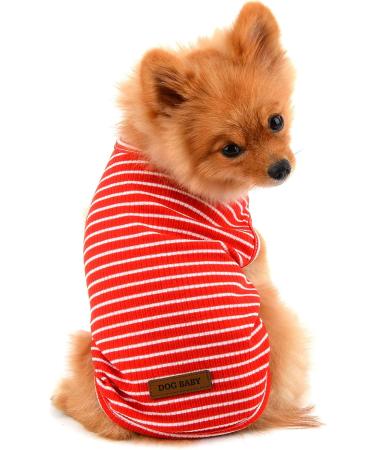 Paidful Summer Striped T-Shirt for Small Dogs 100% Cotton Sleeveless Top for Young Girls Chihuahua & Yorkshire Red Size M (Back Length: 25cm Bust: 37cm) - Buy Online on GoSupps.com