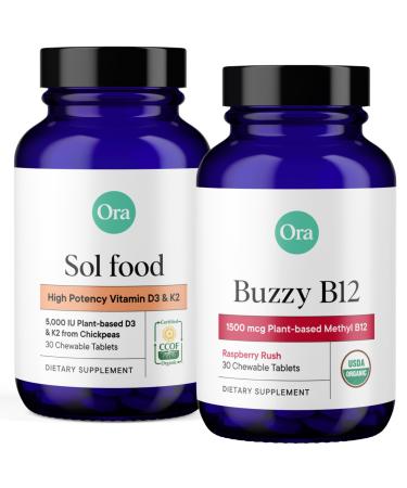 Ora Organic Vitamin D3 5000IU + K2 & Vitamin D3 2000IU Bundle: Vegan Vitamin D from Lichen and K2 from Chickpeas 30 Chewable Tablets + Vegan Vitamin D from Lichen for Bone Health 30 Vegan Tablets