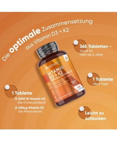 Buy Vitamin D3 K2 2000 IU - 365 Vegan Tablets | Natural Lichen Source | 2-Year Supply | Weightworld - Buy Online on GoSupps.com