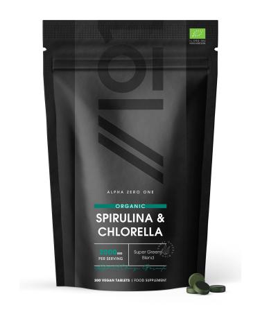 Organic Spirulina & Chlorella 2000mg | 300 Vegan Tablets - Broken Cell Wall | Pure Formula Supplement with No Additives Certified Organic by Alpha01