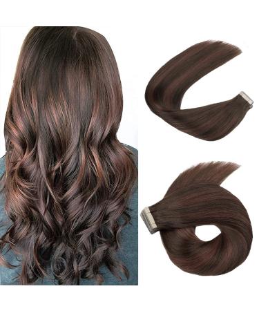 Hotlulana tape extensions real hair balayage chocolate brown with dark red brown (#4/4/33) Tape in extensions real hair 24 -inch/60cm 50g Skin WEFT 100% natural Invisible extensions real hair 20PCs.#4/4/33 chocolate brown with dark red brown 60cm-24-inch 
