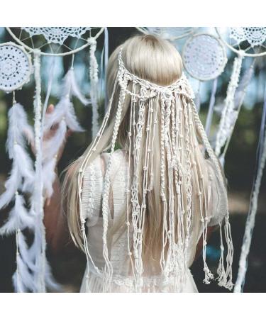 GORTIN Bohemian Macrame Wedding Veil - White Feather Headband for Women and Girls - Buy Online on GoSupps.com