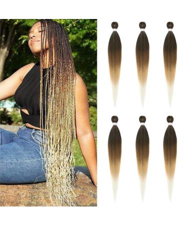 36 Inch Pre-Stretched Braiding Hair - 6 Packs Long Hair For Braids Professional Yaki Texture Ombre Braiding Hair Extensions Hot Water Setting Soft Synthetic Crochet Hair (36 inch, 1B/27#/30#/613) 36 Inch (Pack of 6) 1B/27#…