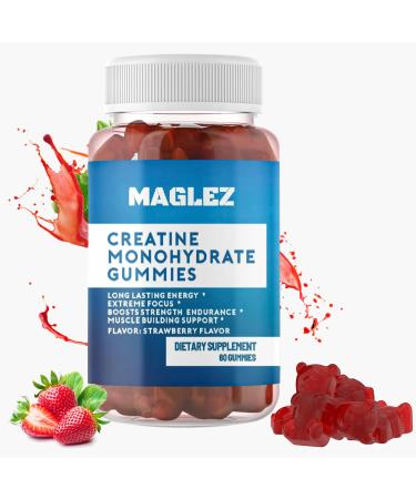 Vegan Creatine Monohydrate Gummies - Delicious Strawberry Flavor 60 Gummies 4g Creatine Per Serving - Boosts Muscle Growth Strength and Recovery - Gluten-Free and Non-GMO Supplement for Women & Men