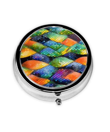Rainbow Fish Scaleround Pill Box 3 Compartments Round Pill Box Organizer for Purse Or Pocket Portable Travel Pill Box