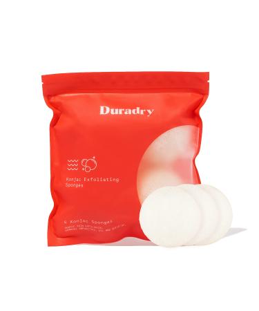 Duradry Konjac Exfoliating Sponges - Konjac Sponge for Face & Body  Gentle Skin Exfoliator  All Natural  Vegan  Cruelty Free  Colorant Free  Konjac Body Sponges  for All Skin Types - 4 Sponges