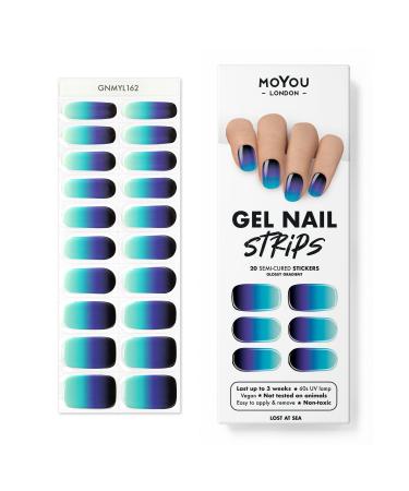 MOYOU LONDON Semi-Cured UV Gel Strips - 20 Pieces - Gel Nail Foils UV Curing for Salon Quality Manicure - Lost at Sea