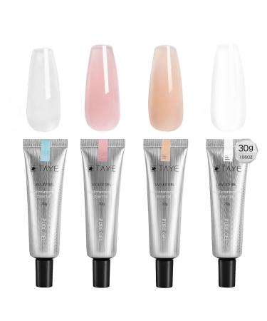 TAYE Poly Gel Set 4 Colors Clear Pink Nude White Builder Gel Nail Enhancement Gel 30g Nail Extension Gel for Beginner & Professional Nail Art Salon DIY Gift