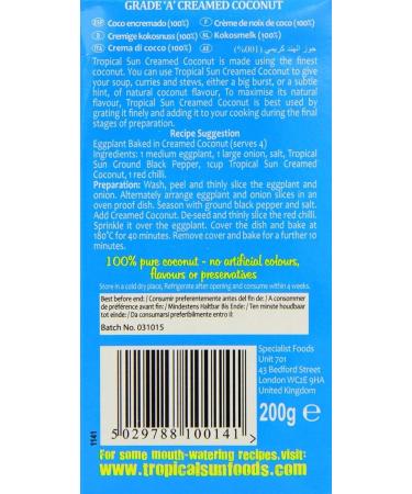 Tropical Sun Creamed Coconut 200g - Pack of 6 | Rich and Creamy Coconut Puree | Authentic Caribbean Flavour | Ideal for Curries Desserts and Smoothies - Buy Online on GoSupps.com