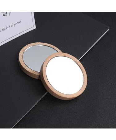 Lurrose 2PCS Elm Mini Compact Makeup Mirrors - Round Cosmetic Mirror for Home & Travel (Wooden) - Buy Online on GoSupps.com