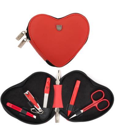 3 Swords Germany - brand quality 5 piece manicure pedicure grooming kit set for professional finger & toe nail care tweezers file clipper genuine leather case in gift box Made by 3 Swords (03898) GENUINE LEATHER - RED