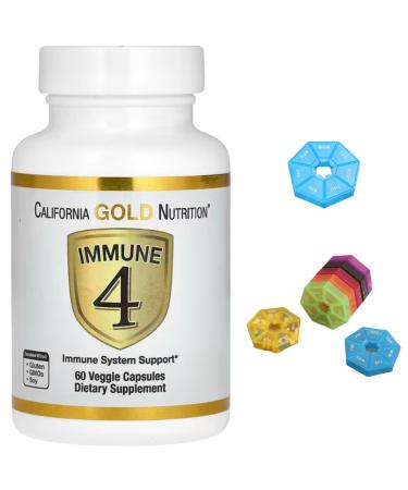 Immune 4 Immune System Support Compatible With California Gold Nutrition 60 Capsules + Bonus Pill Organizer Weekly Pill Organizer Mini