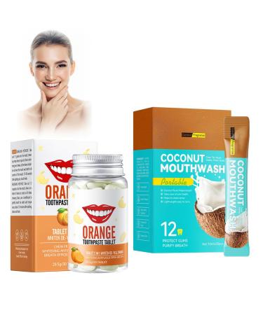 30 PCs toothpaste tablets 20 PCs mouthwash solid toothpaste chewable toothpaste natural tooth whereabouts toothpaste fruity mouthwash clean teeth and fresh breath (orange+coconut))