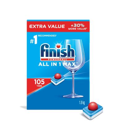 Finish Power Ball All In 1 Max Dishwasher Detergent Pods For Everyday Clean and Shine 105 Tabs 105 count (Pack of 1) Fresh Dishwasher Detergent