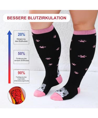 Zfsock Compression Stockings for Men & Women | 20-30mmHg Support Socks for Thick Calves | Medical Travel & Sport Socks | Pink Cat Design - Buy Online on GoSupps.com