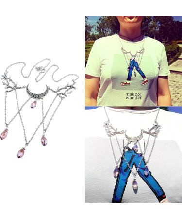 Oralgo Gothic Necklace: Vintage Lunar Branch with Violet Crystal Water Drop Pendant - Fashionable Pagan Witch Jewelry for Women - Buy Online on GoSupps.com