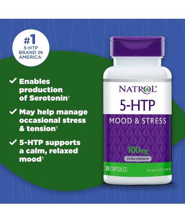 Natrol 5-HTP Time Release Capsules - Promotes Calm & Positive Mood - Drug-Free & Maximum Strength - 100mg, 30 Count - Buy Online on GoSupps.com