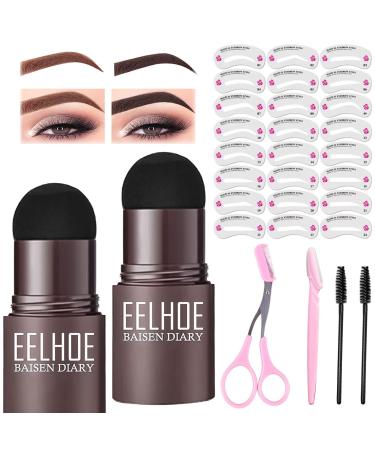 2 Pcs Eyebrow Stamp and Stencil Waterproof Eyebrow Stamp Kit Eyebrow Stamping Stencil Eyebrow Kit with Reusable Eyebrow Powder Stencil (Dark Brown,Medium Brown)