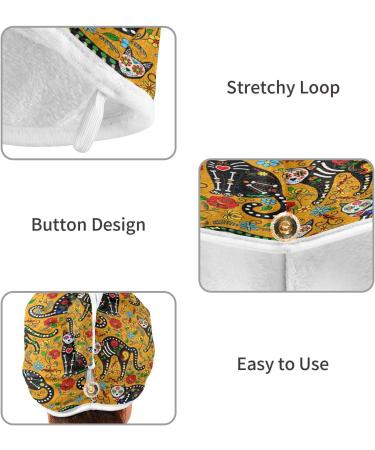 Buy Sugar Skull Black Cats Dry Hair Cap Set Quick Drying Towel & Button Headband | Super Absorbent & Soft for All Hair Types | International Shipping Available - Buy Online on GoSupps.com