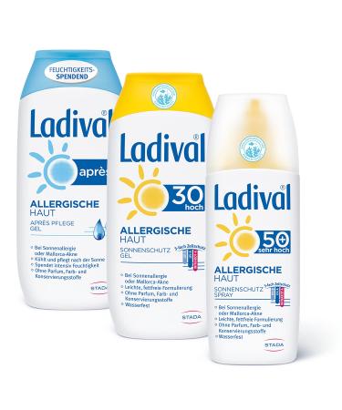 Ladival Ladival allergic skin 3 Set - sunscreen spray LSF 50+ apr s sun gel sun protection gel SPF 30 - perfume -free without color and preservatives - 1 x 150 ml + 2 x 200 ml 550 ml