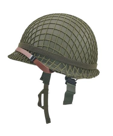 WWII US Army M1 Helmet, WW2 Gear, WW2 Helmet Metal Steel Shell Replica with Net/Canvas Chin Strap/Cat Eye Band
