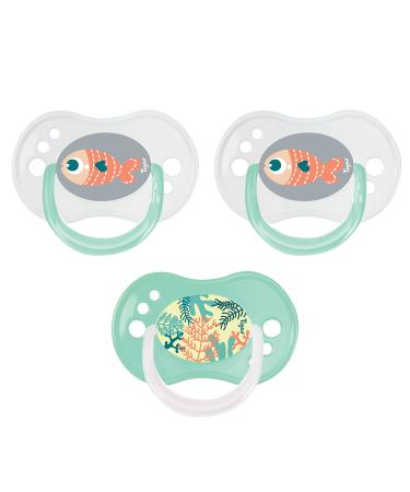 Tigex reversible pacifier | 6-18 months | Silicone pacifier day / night | BPA free | Fish | 3 pieces