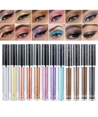 Pakivs 12 Color Liquid Eyeshadow Set  Metallic Shimmer Eye Shadow Long Lasting Waterproof Glitter Eyeshadow High Pigmented Sparkling Eyeshadow Kits