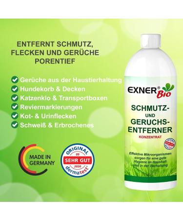 Exner Organic Odor & Stain Remover - 100% Natural Microorganism Formula for Pets Homes & Cars - 1L Concentrate - Buy Online on GoSupps.com