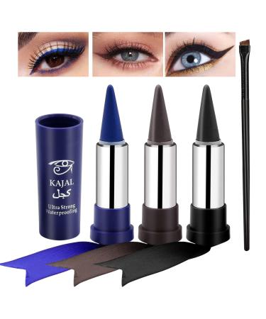 3 pieces of eyeliner gel quick drying waterproof eyeliner long-lasting cream mop-proof eyeliner set with eyeliner brush colored eyeliner eye make-up gift for women and girls