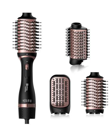 Nicebay All-in-One Oval Hot Air Brush Blow Dryer Brush for Drying Straightening Curling and Volumizing Hair with 3 Attachments and Multi-temperature Settings Black&rose Gold
