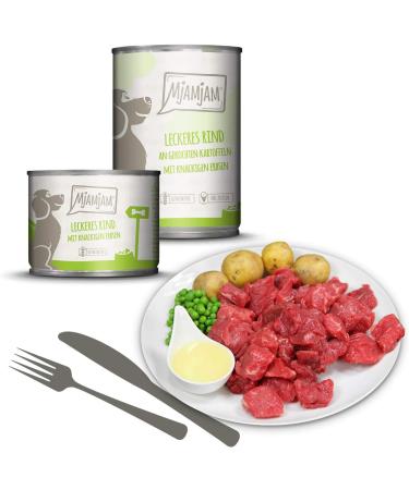 Mjamjam Premium Wet Dog Food - Beef & Potatoes with Crispy Peas | 6-Pack (6 x 400g) | Natural Lamb with Extra Meat (400g) - International Shipping Available - Buy Online on GoSupps.com