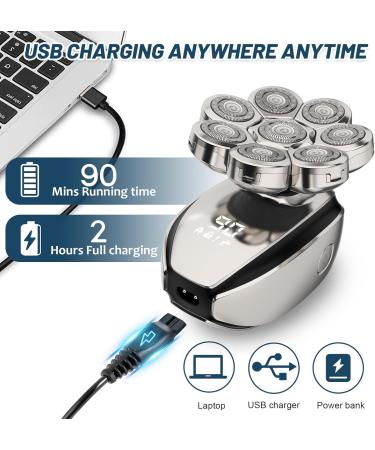 Glatens 6-in-1 Electric Razor for Men | IPX6 Waterproof Bald Head Shaver & Nasal Hair Trimmer | 8D Rotary Silver Grooming Kit - Buy Online on GoSupps.com