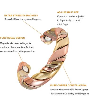 EnerMagiX Tricolor Gold Weave Magnetic Lymph Detox Ring - Adjustable Pure Copper Jewelry for Women & Men - Buy Online on GoSupps.com
