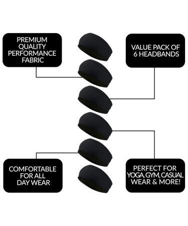 Styla Hair Solid Headband 6 Pack - Wide Soft Stretch Fabric Headbands for Women - Trendy & Stylish Black Hair Accessories - Buy Online on GoSupps.com