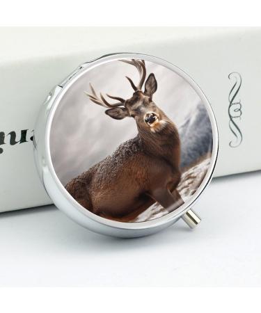 Round Pill Box with Wild Animals Deer Print - 3 Compartment Metal Pill Organizer | Portable Decorative Pill Case - Style-9 - Buy Online on GoSupps.com