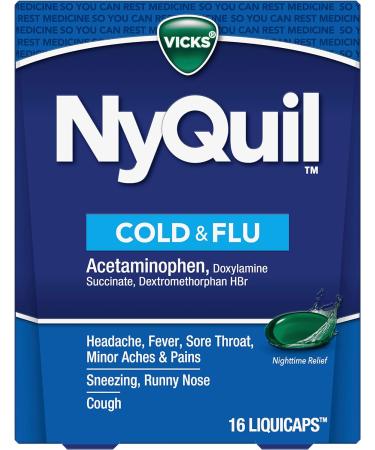 Vicks NyQuil Cold & Flu Nighttime Relief Liquid Capsules - 16 Count (Pack of 1) - Buy Online on GoSupps.com