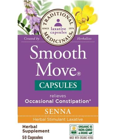 Traditional Medicinals Smooth Move Senna Laxative Capsules - Natural Constipation Relief - 50 Capsules - Buy Online on GoSupps.com