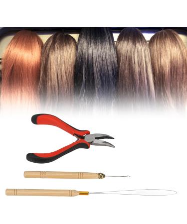 Hair Extension Tool Kit Wooden Handle Crochet Hook Aluminum Pulling Needle Hair Extensions Link Beads Kit Plier for Barber Shop - Buy Online on GoSupps.com