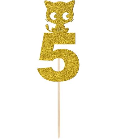 5th Birthday Cat Cupcake Toppers Gold Five Years Old Birthday Cake Decoration - for Baby Shower / Kids / Pets Birthday Party Cartoon Cat Food Dessert Picks for Girls or Boys - Buy Online on GoSupps.com