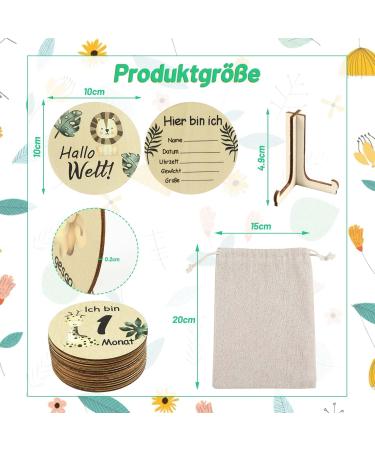 Wood Milestone Cards for Babies - 15pc Set with Fabric Bags | 30 Unique Wooden Slice Patterns | Perfect Baby Gift & Baptism Present | Ideal for Expecting Mothers - Buy Online on GoSupps.com