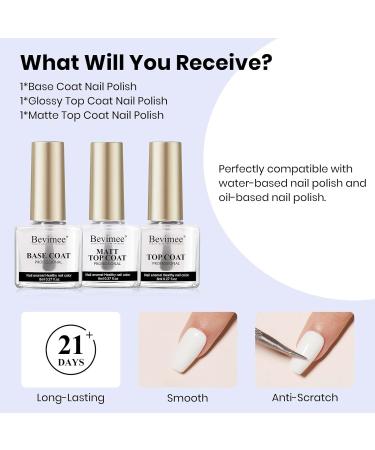 Base and Top Coat Nail Polish Set - Quick Dry No Wipe Shiny/Matte Finish | 3PCS Long Lasting Chip Resistant DIY Home Manicure - Buy Online on GoSupps.com