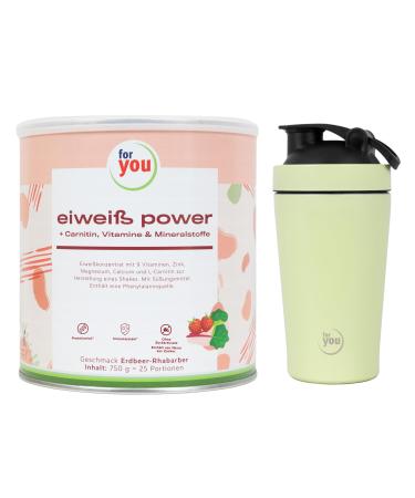 Power protein according to Dr.Strunz with free-shaker mint i soluble creamy multi-component egg whites: whey soy milk chicken egg protein + L-carnitine vitamins i CS 156 (strawberry-rhubarb) strawberry rhubarber
