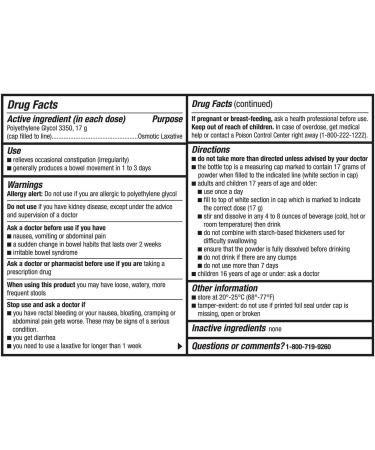 Polyethylene Glycol 3350 Powder for Liquid solution - Gentle Laxative Stool Softener Constipation Relief for Adults - Laxative Relieves Occasional Constipation No Harsh Side Effects 35.8 oz 2 Packs - Buy Online on GoSupps.com