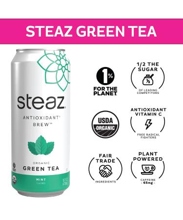 Steaz Organic Sweetened Iced Green Tea - Mint, Antioxidant Brew - 16 OZ (Pack of 12) - Buy Online on GoSupps.com